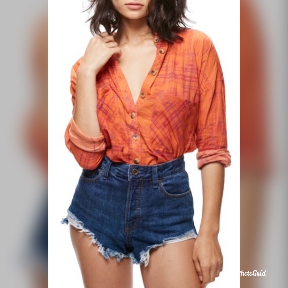 Free People Shore Vibes Button Down Shirt Plaid S - Picture 1 of 8